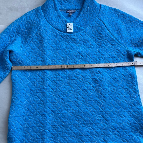 Talboots Snowflake Quilt Wrap Neck Cotton Metallic Thread Turquoise Pullover Top - Picture 11 of 11